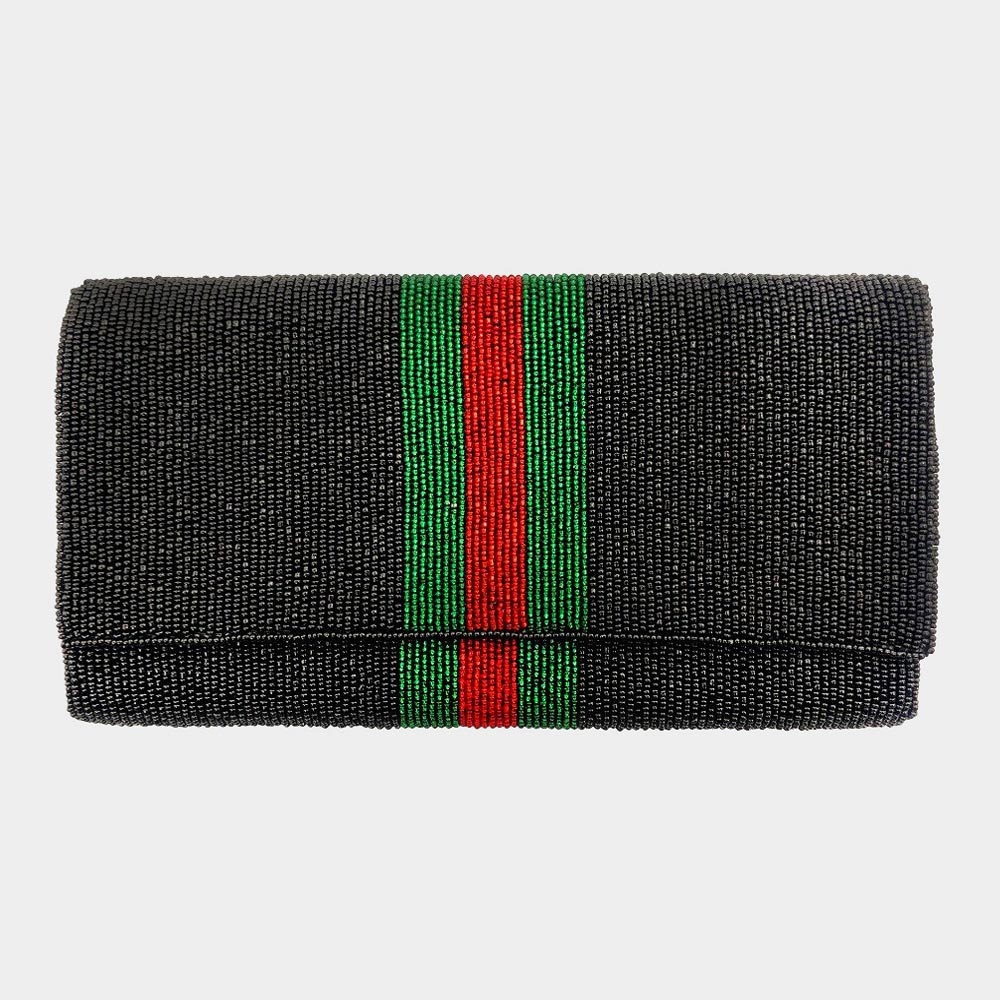 Black seed beaded color block clutch - Picture 2 of 4